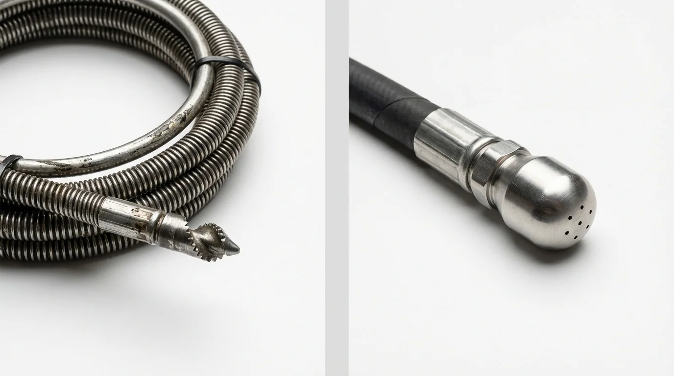 Drain snake cable and hydro jetting nozzle used for drain cleaning in Upton, WY