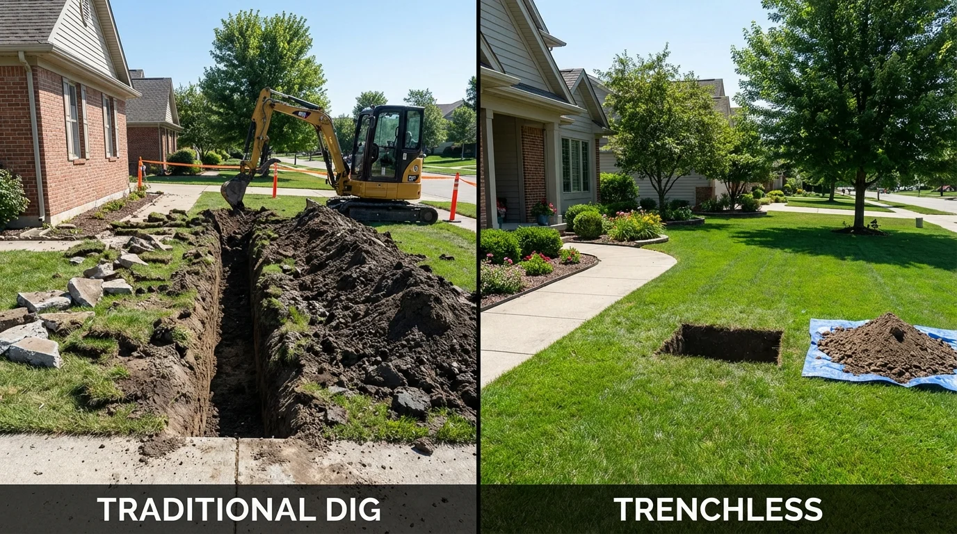 Trenchless sewer repair with minimal yard damage versus traditional excavation in Upton, WY